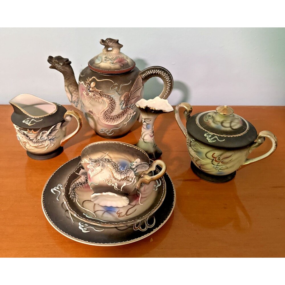 Betson's 1950s Dragonware Moriage Tea Set Japan Hand Painted - Gold Trim 3D VTG
